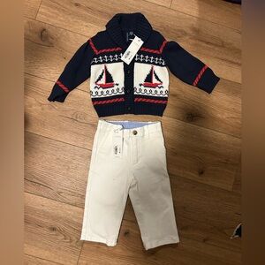 Brand new Janie and Jack white pants and sweater. 6 to 12 months.